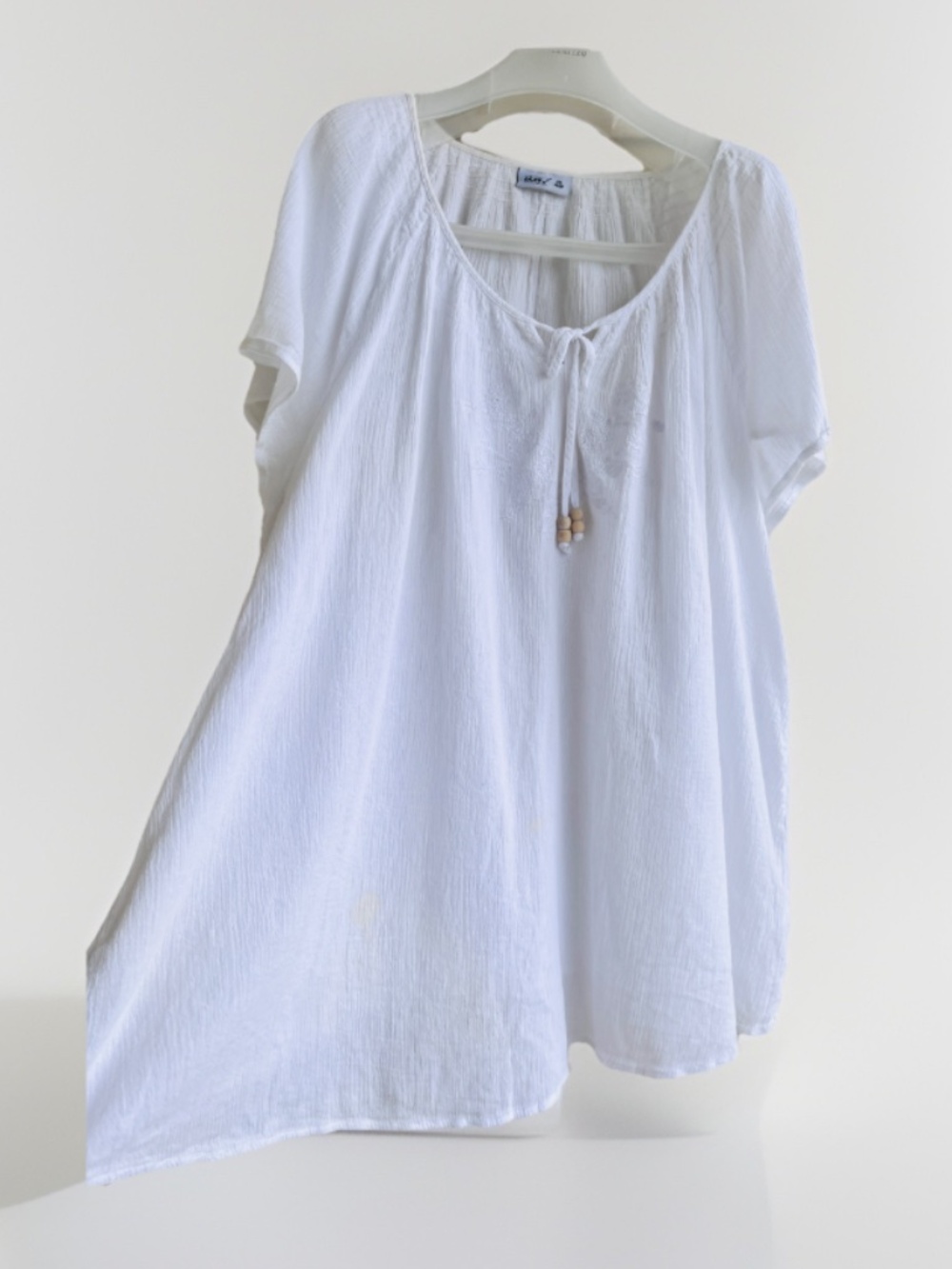 Okay 24W-26W Cotton White Crinkle Gauze Boho Peasant Blouse Y2K / 2000s Vintage